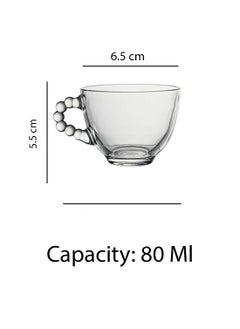 Reko Glass Coffee Mug 6Pcs Set 80ml, Cute Creative Cup Unique Bead Design for Office and Home  - Image 2