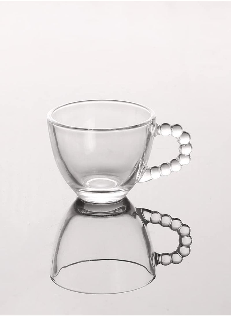 Reko - Glass Coffee Mug 6Pcs Set 80ml, Cute Creative Cup Unique Bead Design for Office and Home - Image 1