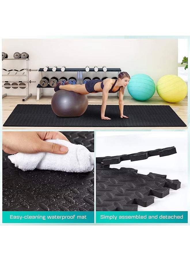 HQ-GAMING Yoga Mat Exercise Mat- Gym Interlocking EVA Foam Floor Mat Tiles 30 x 30 x 1.2cm | Protective Flooring Workout Exercise Mat Puzzle Cushion with Borders For Kids Playing (Black)  - Image 5