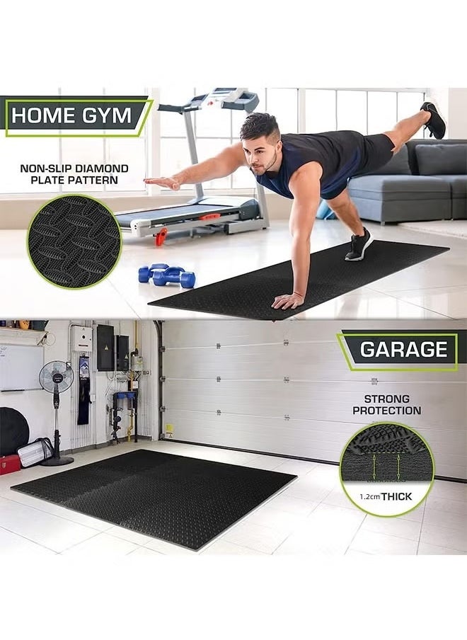 HQ-GAMING - Yoga Mat Exercise Mat- Gym Interlocking EVA Foam Floor Mat Tiles 30 x 30 x 1.2cm | Protective Flooring Workout Exercise Mat Puzzle Cushion with Borders For Kids Playing (Black) - Image 1