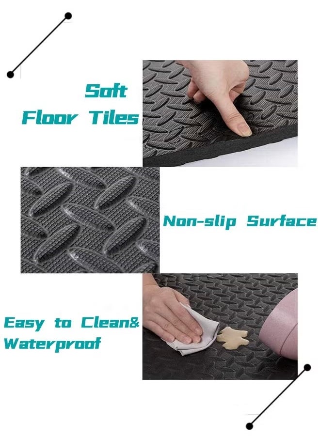 HQ-GAMING Yoga Mat Exercise Mat- Gym Interlocking EVA Foam Floor Mat Tiles 30 x 30 x 1.2cm | Protective Flooring Workout Exercise Mat Puzzle Cushion with Borders For Kids Playing (Black)  - Image 3