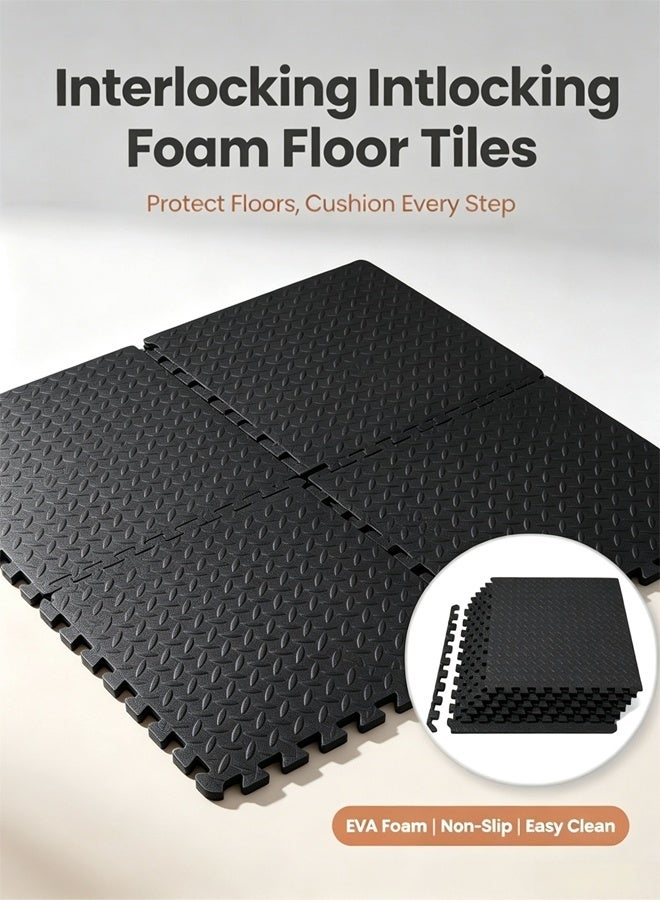HQ-GAMING Yoga Mat Exercise Mat- Gym Interlocking EVA Foam Floor Mat Tiles 30 x 30 x 1.2cm | Protective Flooring Workout Exercise Mat Puzzle Cushion with Borders For Kids Playing (Black) - Image 1