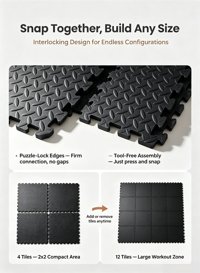 HQ-GAMING Yoga Mat Exercise Mat- Gym Interlocking EVA Foam Floor Mat Tiles 30 x 30 x 1.2cm | Protective Flooring Workout Exercise Mat Puzzle Cushion with Borders For Kids Playing (Black) - Image 3