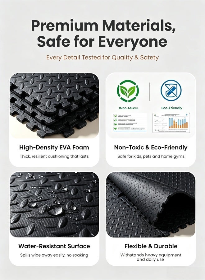 HQ-GAMING Yoga Mat Exercise Mat- Gym Interlocking EVA Foam Floor Mat Tiles 30 x 30 x 1.2cm | Protective Flooring Workout Exercise Mat Puzzle Cushion with Borders For Kids Playing (Black) - Image 4