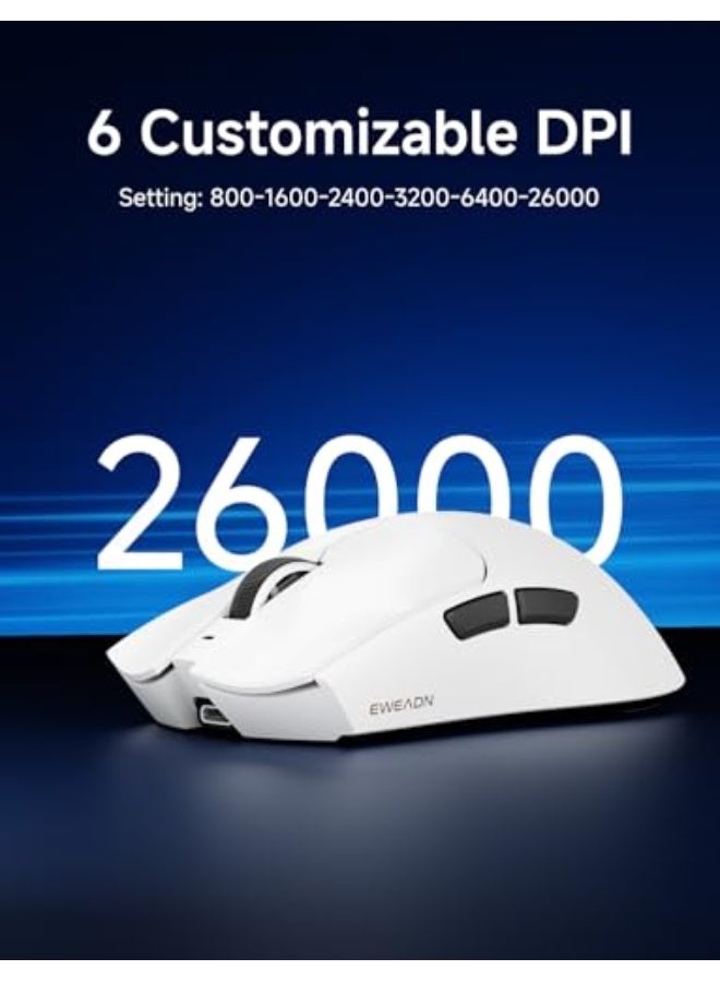 Eweadn S9 Pro Wireless Gaming Mouse, 59G Ergonomic Computer Mouse, Triple Modes, 8K Polling, 26K DPI, PAW3395 Optical Sensor, Kailh Switch, 250h Battery Life, Programmable for PC/Win/Mac(White) - Image 5