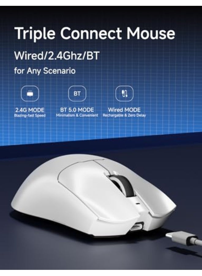 Eweadn S9 Pro Wireless Gaming Mouse, 59G Ergonomic Computer Mouse, Triple Modes, 8K Polling, 26K DPI, PAW3395 Optical Sensor, Kailh Switch, 250h Battery Life, Programmable for PC/Win/Mac(White) - Image 3