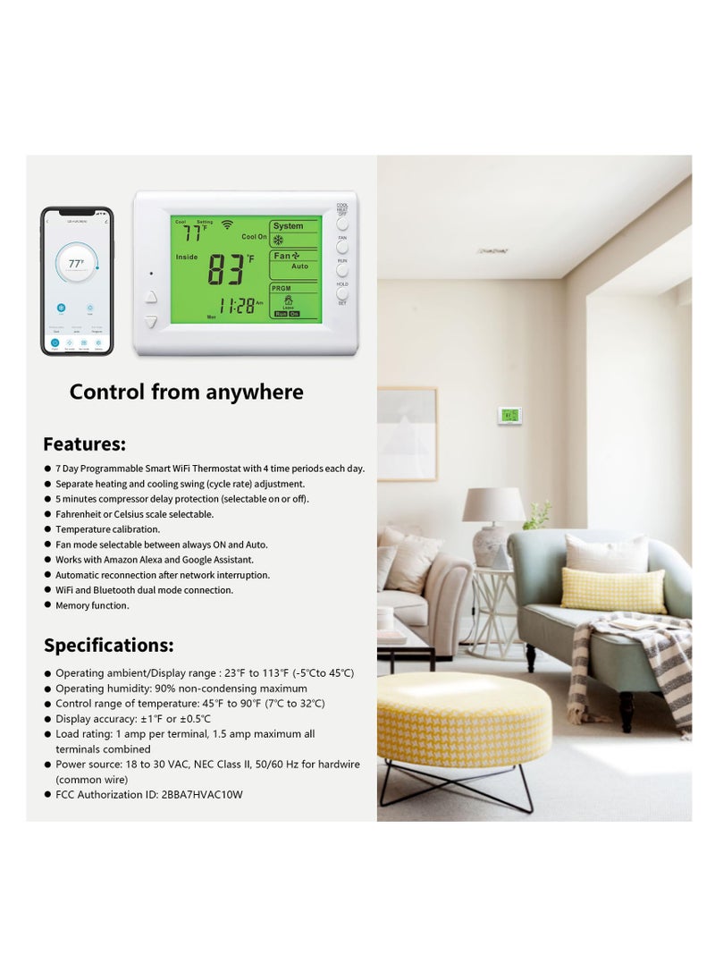 SYOSI - Smart Thermostat, Compatible with Alexa and Google Assistant, 7 Day Programmable WiFi Thermostat for Single Stage 1 Heat/ 1 Cool HVAC, APP & Voice Control, 24VAC Power, C-Wire Required, White - Image 1