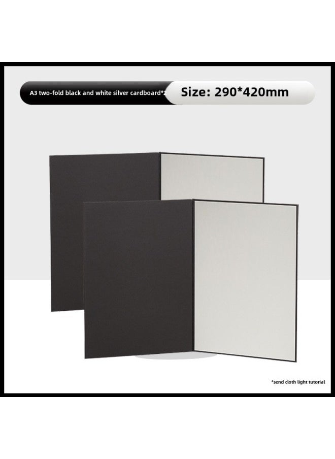 Generic Photographic Reflector Foldable Photographic Light-filling Board Carthboard Portable Soft Light Prop Shading Mini Small Light-filling-Body Color:A3 Two-fold Black And White Silver*2  - Image 1