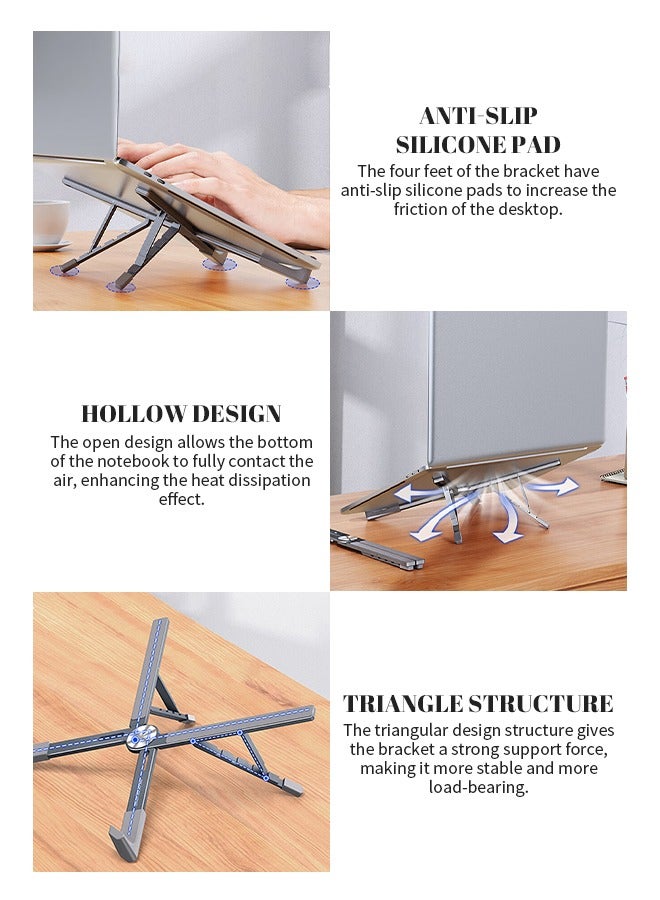 17.3 inches Portable Aluminum Alloy Laptop Stand Foldable Non-slip Heat Dissipation Design 5 Levels Height Adjustment Suitable for Most Laptops and Tablets - Image 3