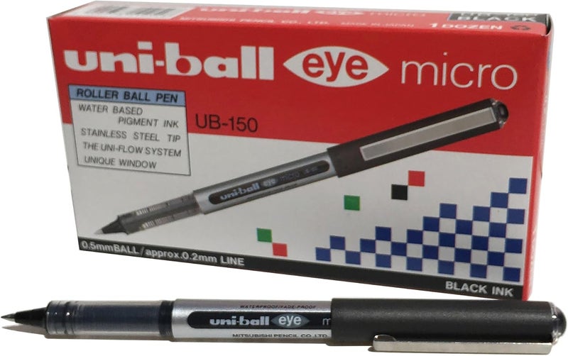 Uniball قلم رولر بال ميكرو يوني-بال 0.5 مم Ub-150 12 عبوة أسود - Image 1