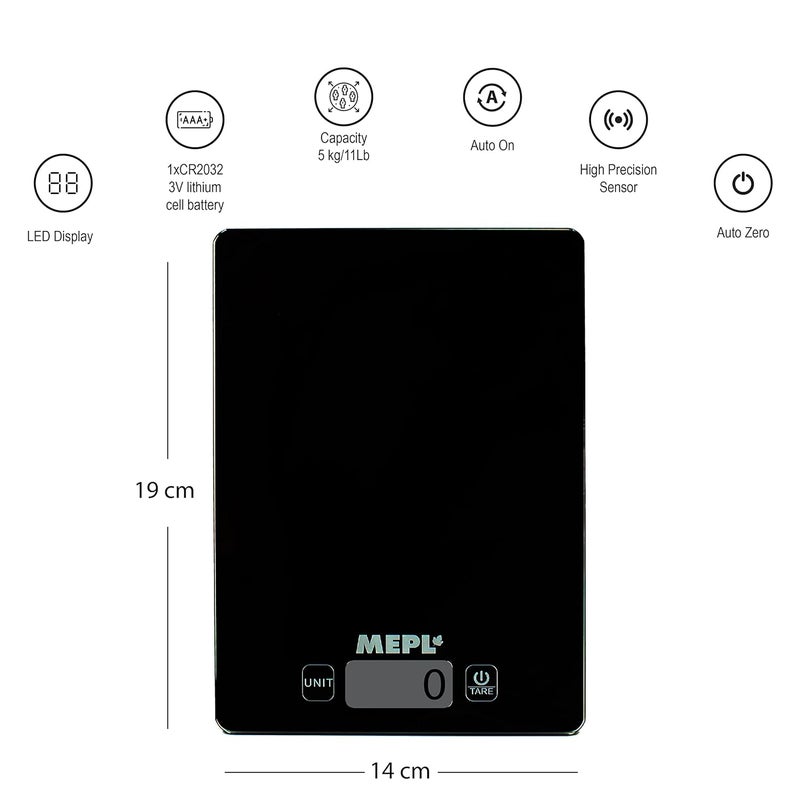 MEPL Mepl Kitchen Weight Scale Machine for Home Food Weighing Electronic Premium Collection Water Repellent Food Weight Kitchen Weighing Scale 2 Years Warranty SE610BLACK - Image 3