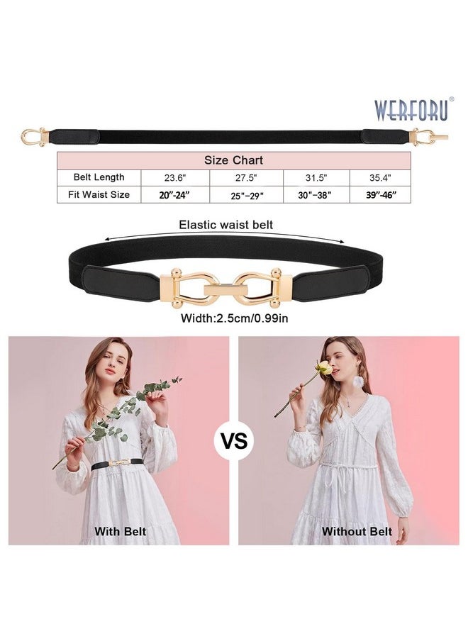 Werforu - 3 Pack Women Ladies Skinny Elastic Waist Belt Gold Buckle Stretchy Thin Belt For Dress Jeans,Black+Brown+Beige - Image 1
