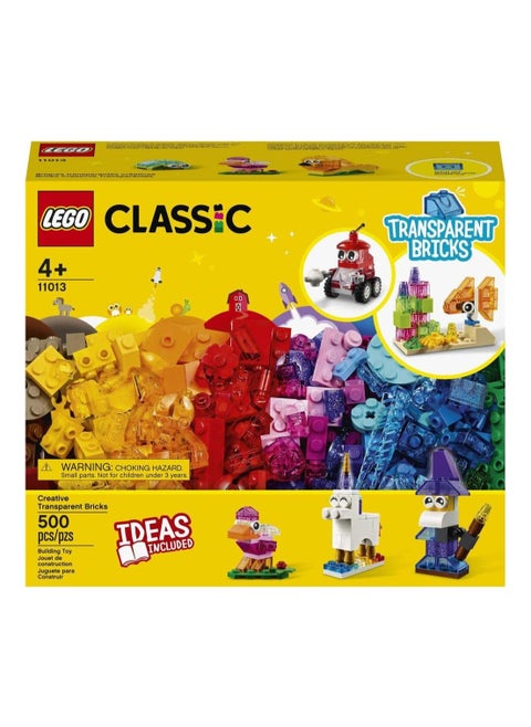 LEGO Classic Creative Transparent Bricks Building Set with Animal Figures including Lion and Turtle Toys