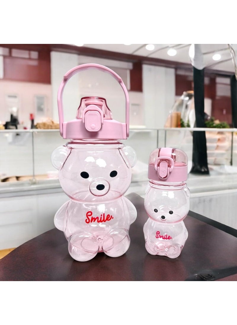 MEBO MEBO Water Bottle for Kids  Cute Animal Design Bottle  Straw for Easy Drinking  Strap for Easy Carry  Pack of 2 1000ml  300ml  Durable Plastic  Perfect for Home School and Travel  Multicolor  - Image 3