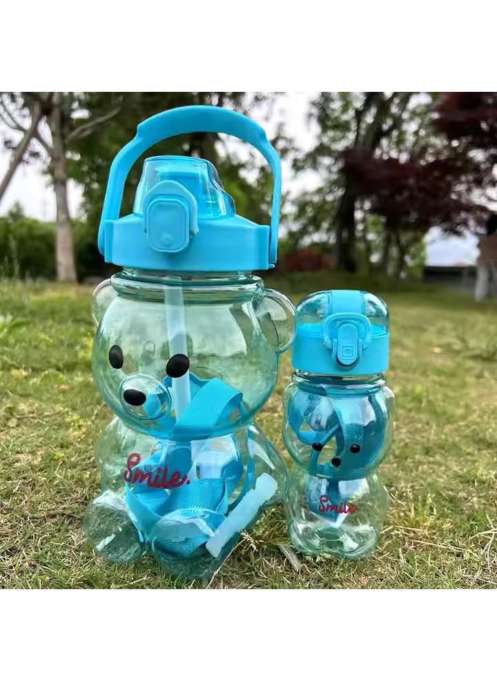 MEBO MEBO Water Bottle for Kids  Cute Animal Design Bottle  Straw for Easy Drinking  Strap for Easy Carry  Pack of 2 1000ml  300ml  Durable Plastic  Perfect for Home School and Travel  Multicolor  - Image 2
