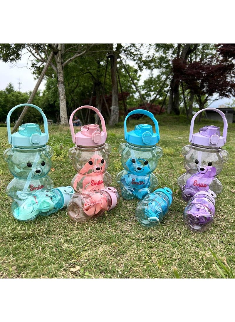 MEBO MEBO Water Bottle for Kids  Cute Animal Design Bottle  Straw for Easy Drinking  Strap for Easy Carry  Pack of 2 1000ml  300ml  Durable Plastic  Perfect for Home School and Travel  Multicolor  - Image 4