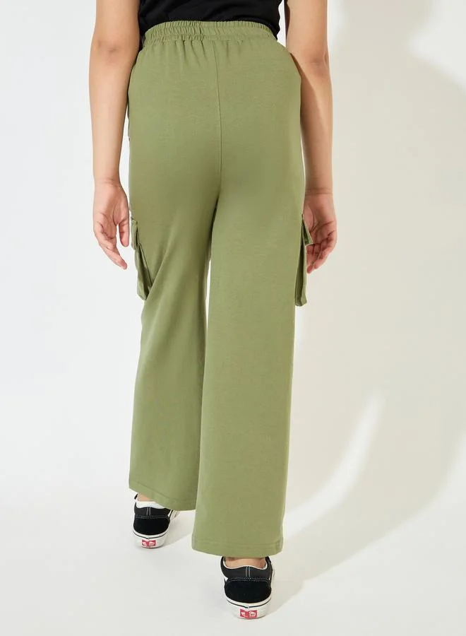 Styli Straight Leg Cargo Pants with Elasticated Waist