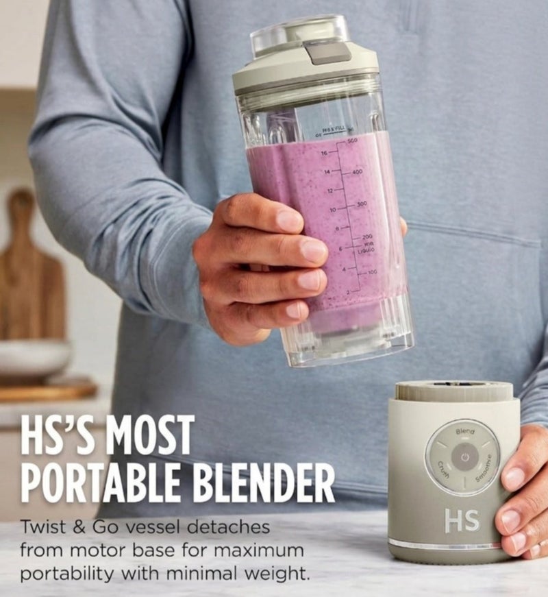 HS Blast Max, Portable & Personal Blender/Juicer + Twist & Go, Smoothie, Blend, Ice Crush, 3 Programs, Cordless, 22 oz removable Vessel, Dishwasher Safe, Leakproof, Grey, BC251GY - Image 2