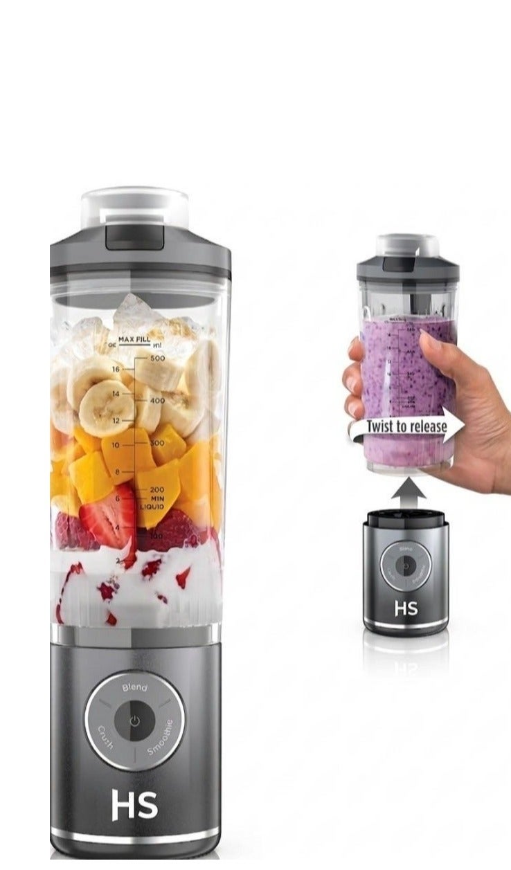 HS Blast Max, Portable & Personal Blender/Juicer + Twist & Go, Smoothie, Blend, Ice Crush, 3 Programs, Cordless, 22 oz removable Vessel, Dishwasher Safe, Leakproof, Grey, BC251GY - Image 1