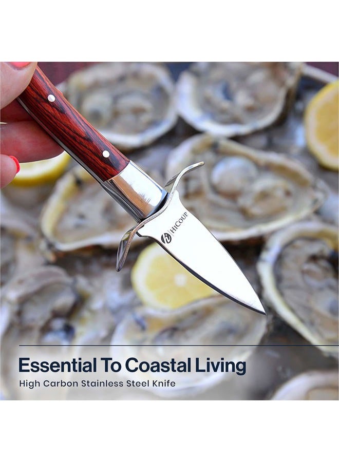 HiCoup Kitchenware Oyster Shucking Knife and Glove Kit - Clam and Oyster Knife Shucker Set with Stainless Steel Seafood Opener Tool, Wood Handle and Gloves﻿ - Image 2