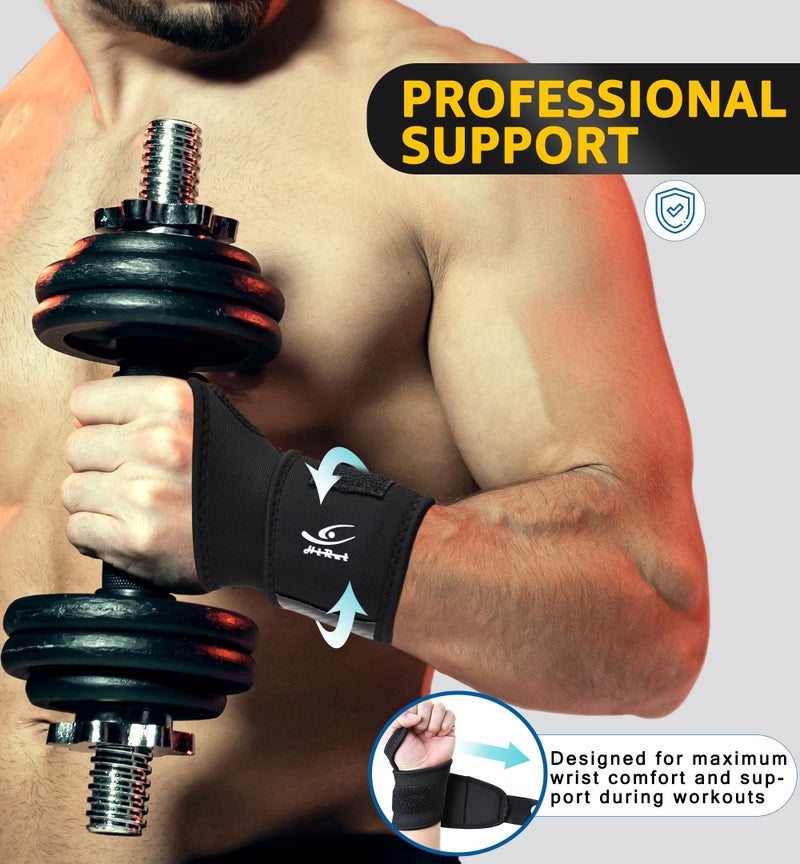 HiRui Wrist Brace 2 Pack - Pain Relief for Arthritis, Tendonitis, Carpal Tunnel | Durable Wrist Wraps Support for Weightlifting Powerlifting Bodybuilding CrossFit Tennis | One Size Adjustable (Black) - Image 3