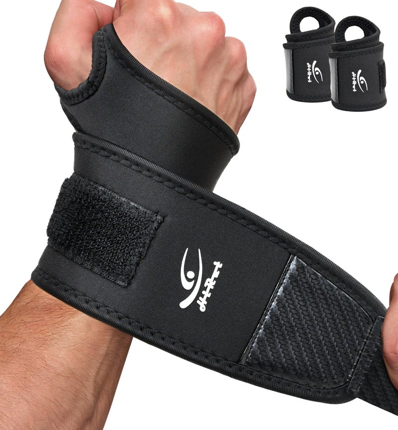 HiRui Wrist Brace 2 Pack - Pain Relief for Arthritis, Tendonitis, Carpal Tunnel | Durable Wrist Wraps Support for Weightlifting Powerlifting Bodybuilding CrossFit Tennis | One Size Adjustable (Black) - Image 1