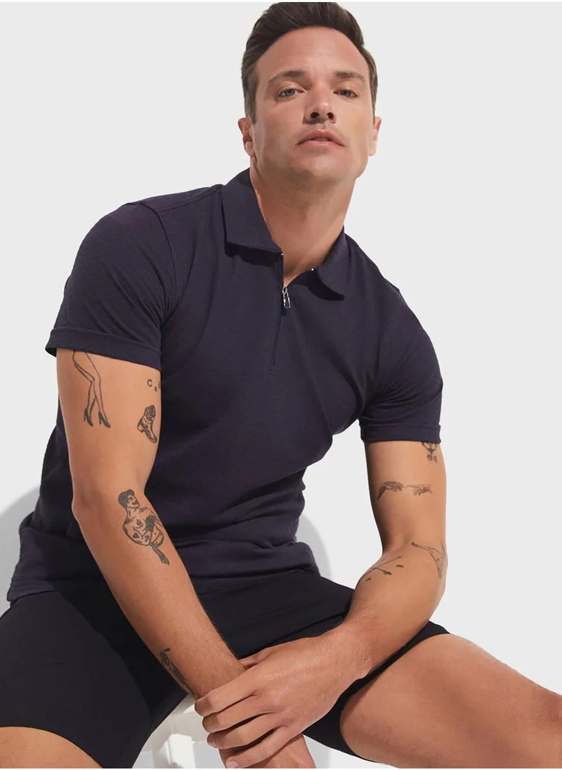 JUNE Half Zip Detail Polo Shirt