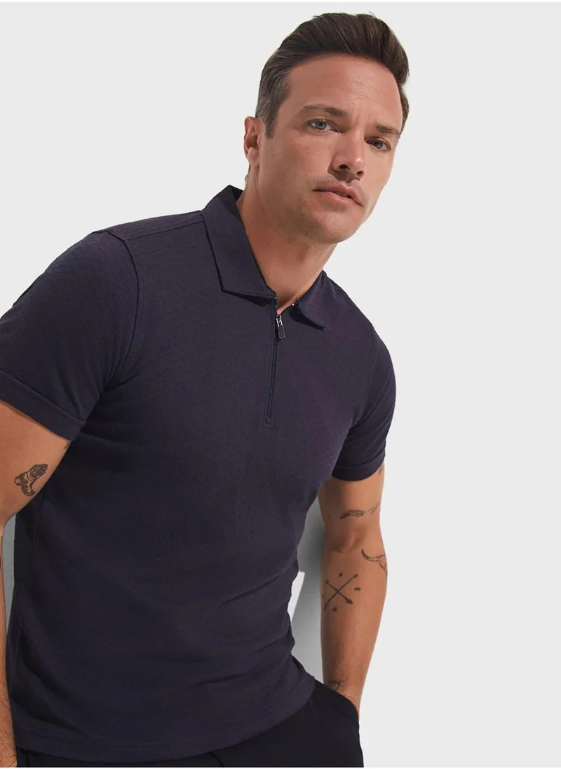 JUNE Half Zip Detail Polo Shirt