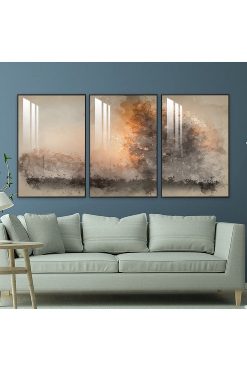 Marktna Three wooden wall painting with a frame and a clear acrylic layer - Image 1