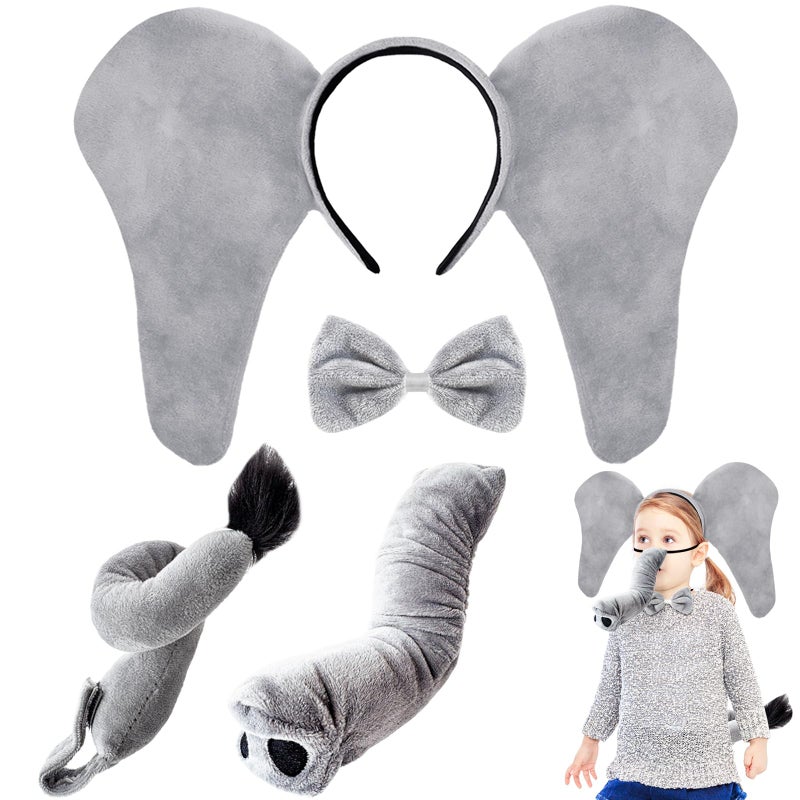 Baaxxango 4 Pcs Elephant Costume KidsElephant Ears Headband Nose Bowtie and Tail Costume AccessoriesElephant Accessories Set for Children Halloween Cosplay World Book Day - Image 3