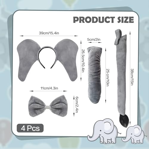 Baaxxango 4 Pcs Elephant Costume KidsElephant Ears Headband Nose Bowtie and Tail Costume AccessoriesElephant Accessories Set for Children Halloween Cosplay World Book Day - Image 5
