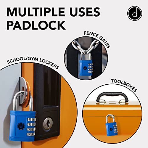 desired tools Padlock 4 Digit Combination Lock - for Gym School Locker, Outdoor Gate, Shed, Fence, and Storage, Combo Luggage Lock - Locker Lock- Weatherproof Metal - Keyless, Easy to Set, Resettable - Blue - Image 4