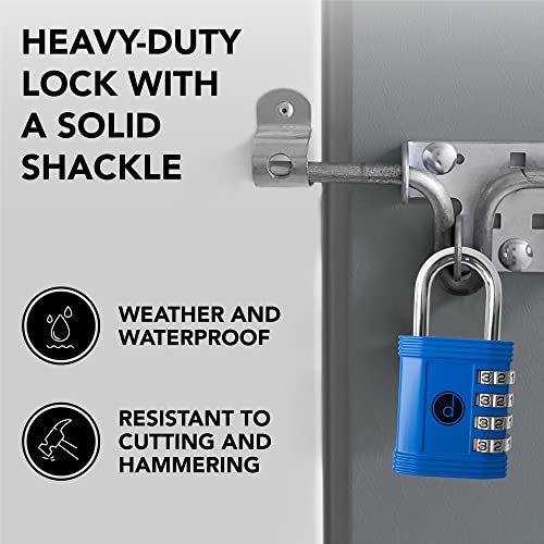 desired tools Padlock 4 Digit Combination Lock - for Gym School Locker, Outdoor Gate, Shed, Fence, and Storage, Combo Luggage Lock - Locker Lock- Weatherproof Metal - Keyless, Easy to Set, Resettable - Blue - Image 3