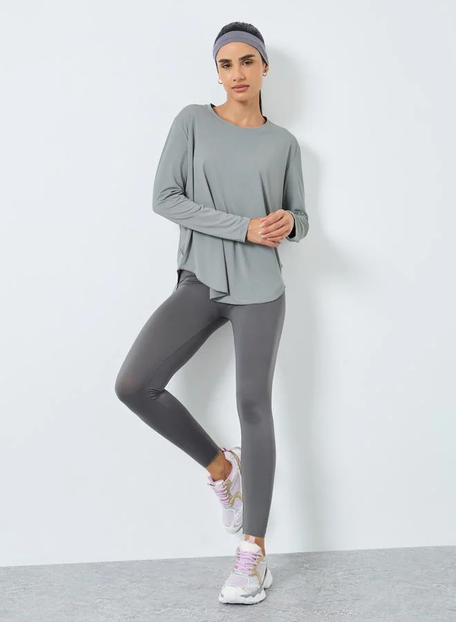 Styli Active Back Overlay Panel Curved Hem Top