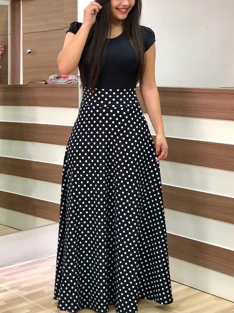 2021wish AliExpress hot sale popular European and American style flower print color matching dress long dress womens clothing Leaf Green - Image 4