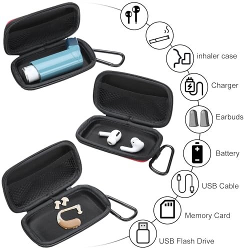 Woanger 4 Pcs Hearing Aid Case Hard Asthma Inhaler Holder Travel Hearing Aid Case Earbud Portable Zipper Carry Holder with Mesh Pocket for Inhaler Carrying Aid Other Accessories from Dust and Dirt - Image 4