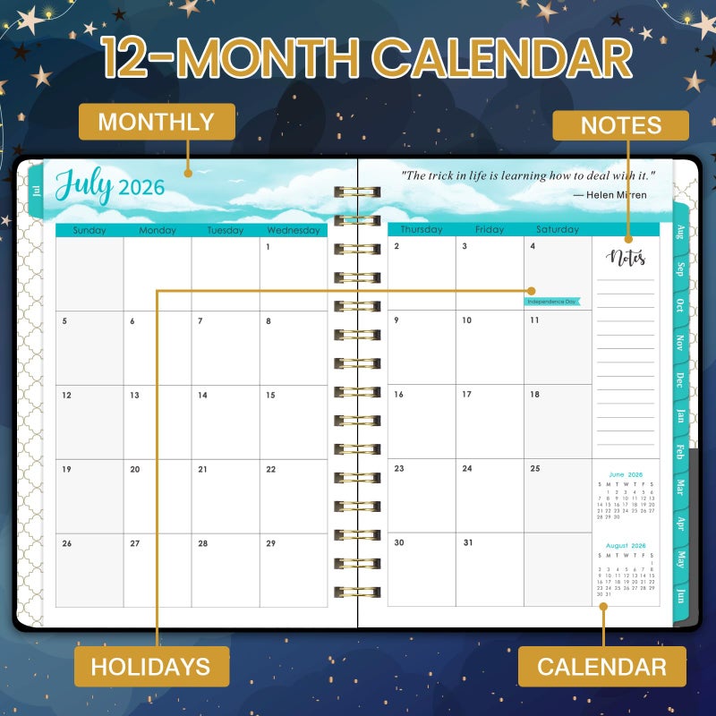 Planrage Planner 2026-2027 - Academic Planner 2026-2027, 26-27 Planners Weekly and Monthly with Tabs, Jul. 2026 - Jun. 2027, Calendar Monthly Planners, 8.4" x 6.3", Back Pocket + Thick Paper + Twin-Wire Binding - Cat Planner - Image 4
