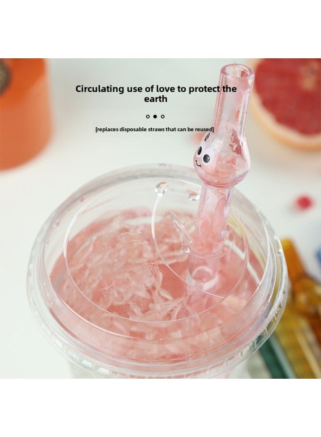 Wholesale Creative Glass Straw Color Big Eyes High Borosilicate Heat-resistant Explosion-proof Straight Tube Household Milk Tea Beverage Straw-Color:Yellow Big Eye (Decal)-Specifications:12mm * 220mm Straight Pipe - Image 3
