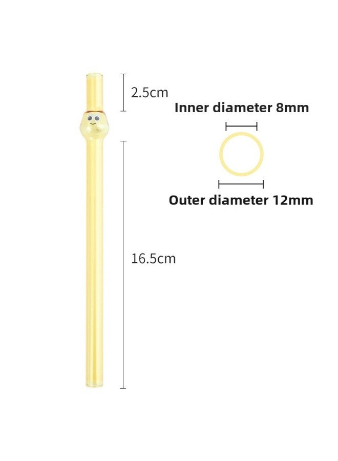 Wholesale Creative Glass Straw Color Big Eyes High Borosilicate Heat-resistant Explosion-proof Straight Tube Household Milk Tea Beverage Straw-Color:Yellow Big Eye (Decal)-Specifications:12mm * 220mm Straight Pipe - Image 1