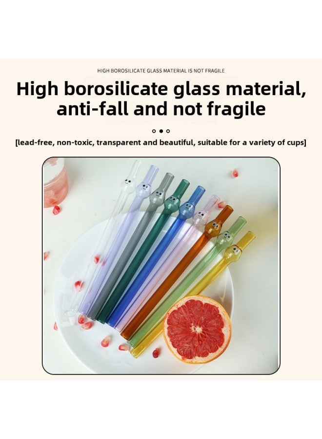 Wholesale Creative Glass Straw Color Big Eyes High Borosilicate Heat-resistant Explosion-proof Straight Tube Household Milk Tea Beverage Straw-Color:Yellow Big Eye (Decal)-Specifications:12mm * 220mm Straight Pipe - Image 2