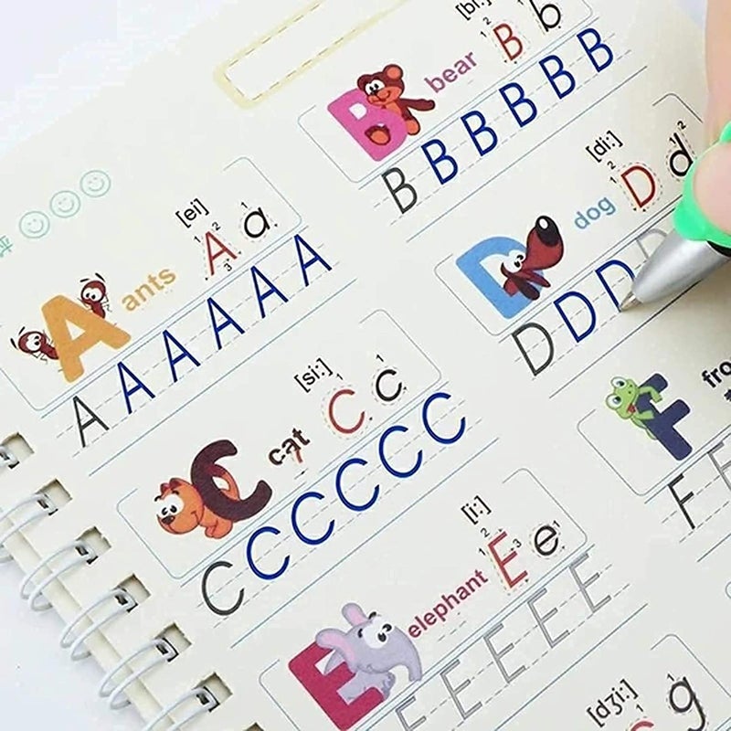 Sank Magic Sanghariyat English Magic Practice Copy Book For Pre-School Kids,Re-Usable Drawing,Alphabet,Numbers And Math Exercise For Children (4 X Books,5 X Refill,1 X Pen,1 X Grip),Multicolor,Small - Image 3