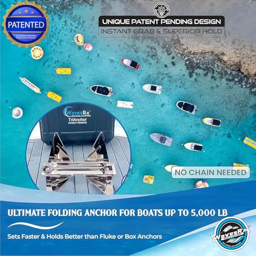 WavesRx 7lb TriAnchor - Stainless Steel Folding Anchor for PWC, Jet Ski & Skiff Boat Anchoring I Ingenious Patent Pending Design Sets Faster & Holds Better Than Grapnel, Fluke, Mushroom or Cube Anchor - Image 2