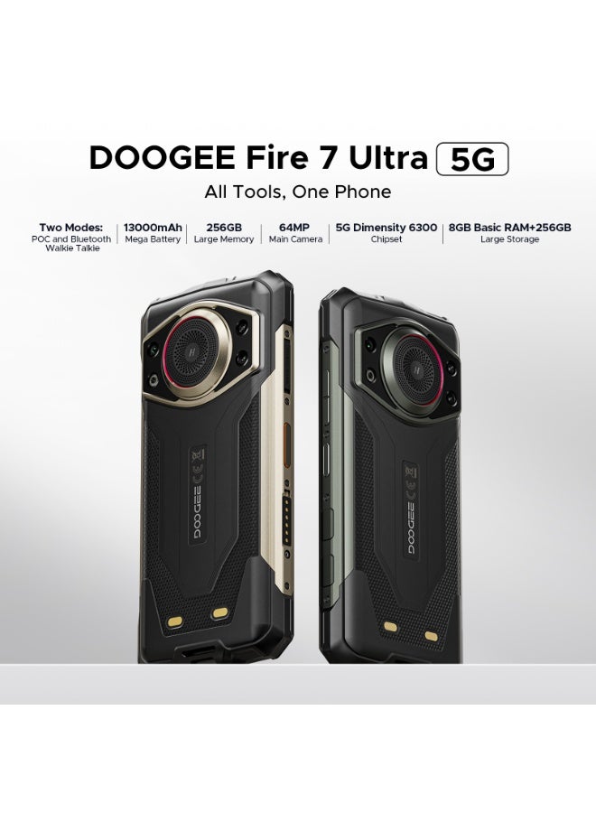 DOOGEE Fire 7 Ultra Rugged Smartphone Unlocked 5G, Rugged Phone 13000mAh Battery/33W Fast Charge, 8GB+256GB(2TB TF), 6.6” HD+ 90Hz Display, IP68/IP69K Waterproof Phone, 125dB Speaker, NFC, Dual SIM - Image 2