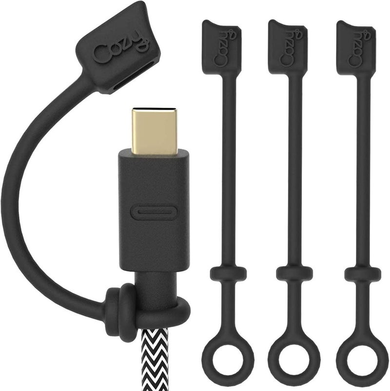 Cozy [5-Piece] USB Caps for USB C Cable - Tether/Cap Provides Dust and Oxidation Protection, Projection Adapter Cover, Protects During Travel, Portable, Designed by (Black) - Image 1