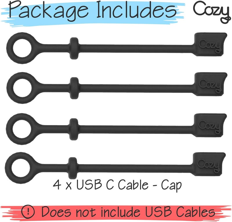 Cozy [5-Piece] USB Caps for USB C Cable - Tether/Cap Provides Dust and Oxidation Protection, Projection Adapter Cover, Protects During Travel, Portable, Designed by (Black) - Image 4