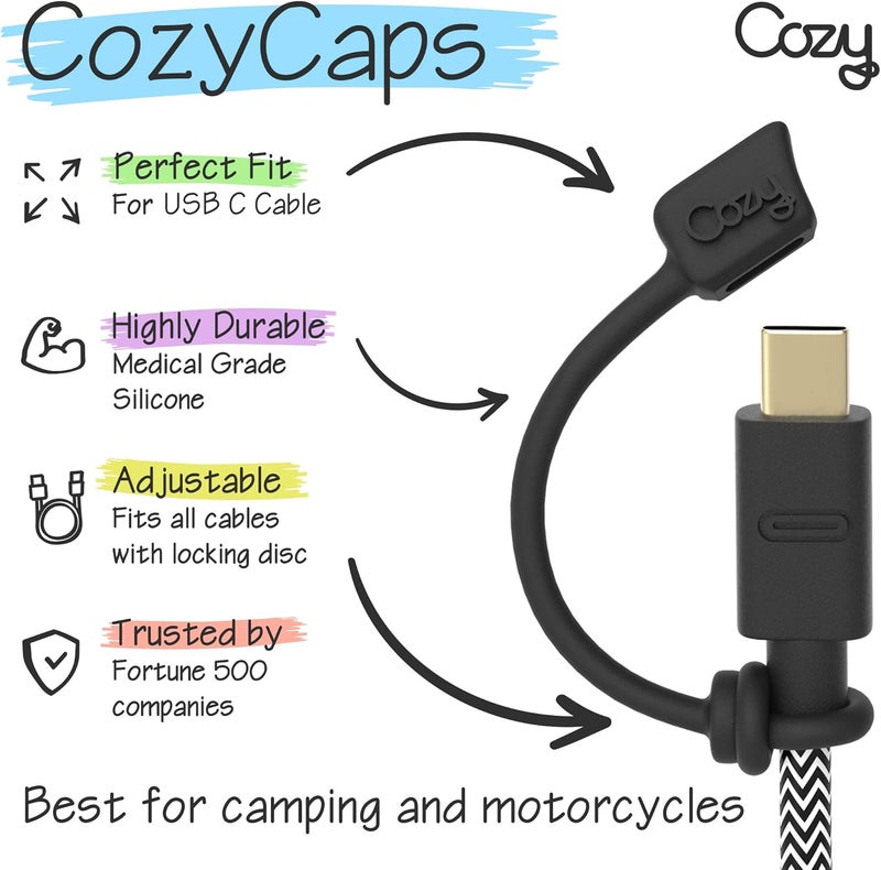 Cozy [5-Piece] USB Caps for USB C Cable - Tether/Cap Provides Dust and Oxidation Protection, Projection Adapter Cover, Protects During Travel, Portable, Designed by (Black) - Image 5