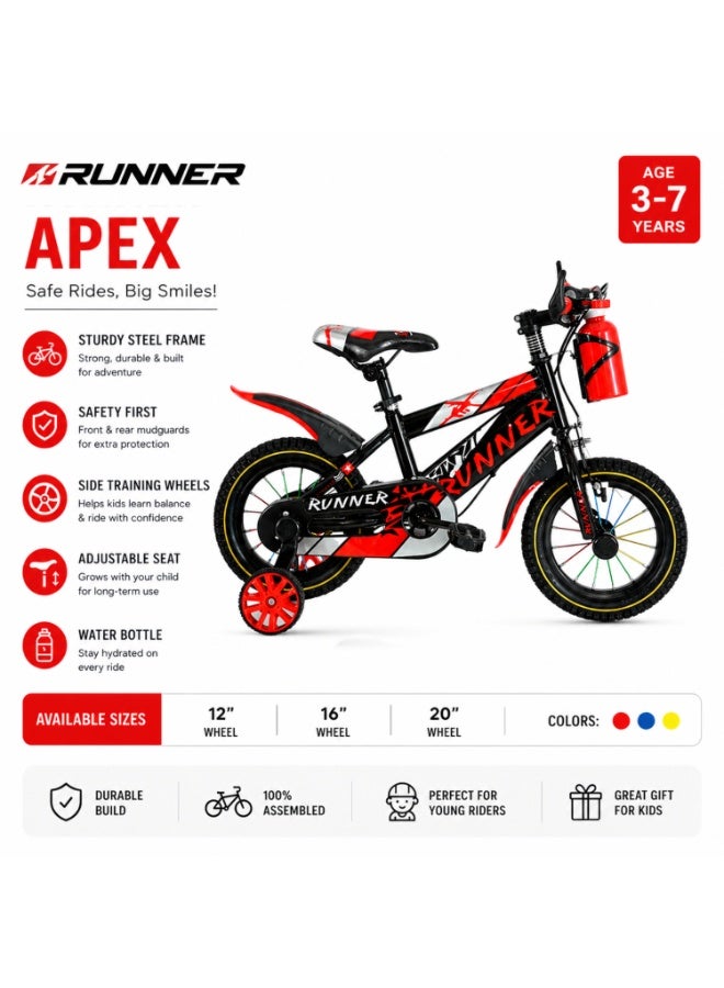 Runner APEX Kids Bike with Training Wheels & Water Bottle – Steel Frame, Adjustable Seat - Image 2