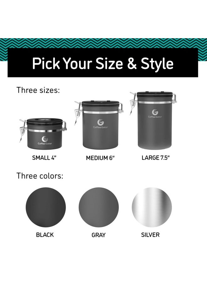 Coffee Gator Coffee Canister  22oz Airtight Stainless Steel Kitchen Food Storage Container with Date Tracker Scoop for Grounds Coffee Bar Accessories Beans Tea Sugar Flour Cereal  Silver