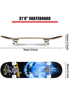 Arabest Skateboard Full Standard Skateboard 7-layer Canadian Maple Double Kick Concave Durable and Stable Suitable for Kids Teens Adults Youth Beginners Professional 79cm*20cm  - Image 4