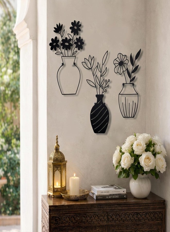 WOPARTY Modern Metal Wall Art Decor, Black Floral Vase Design, Set of 3 Decorative Panels for Living Room Bathroom Bedroom Bar, 7.7x11.8inch,6.3x13.6inch,6.3x11.4inch - Image 4